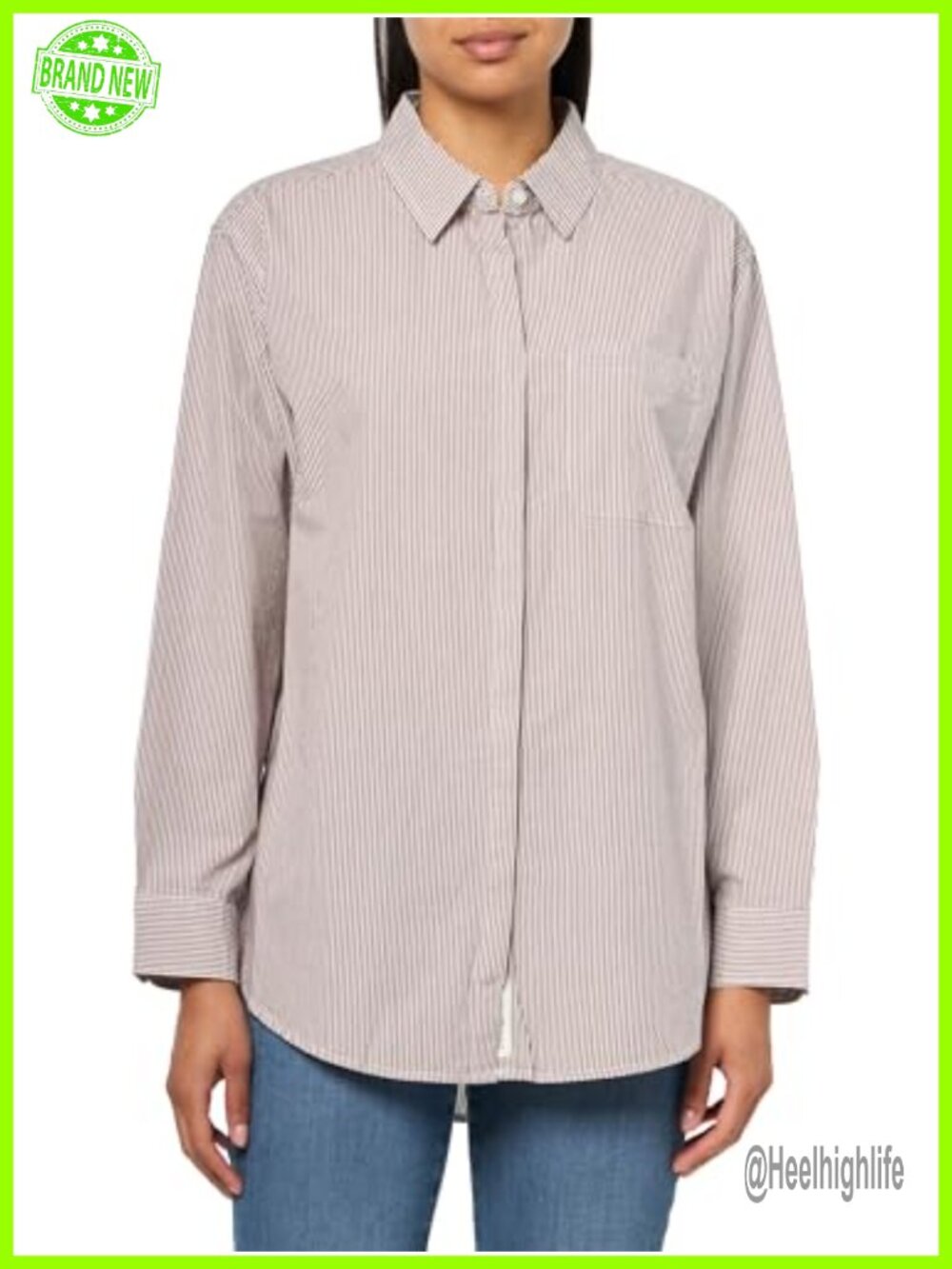 Lucky Brand Womens Oversized Button Back Top Striped Point Collar